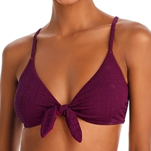 Lemlem Jordanos Textured Man Made Tie Front Bikini Swim Top Size S Dark Purple - Picture 1 of 1